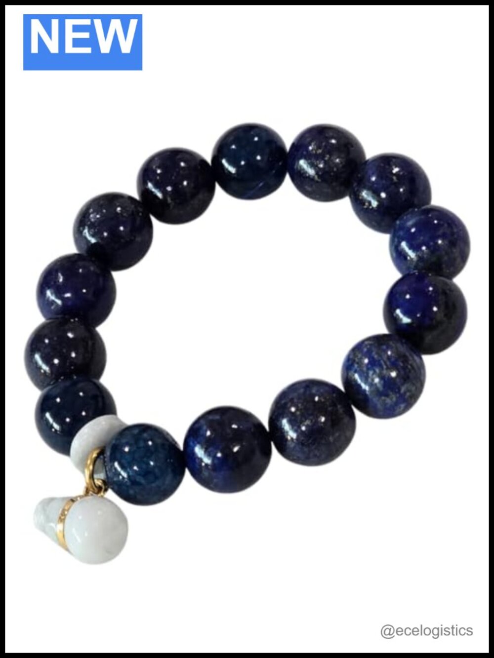 Natural Lapis Lazuli Stretch Bead Bracelet with White Jade Gourd Charm